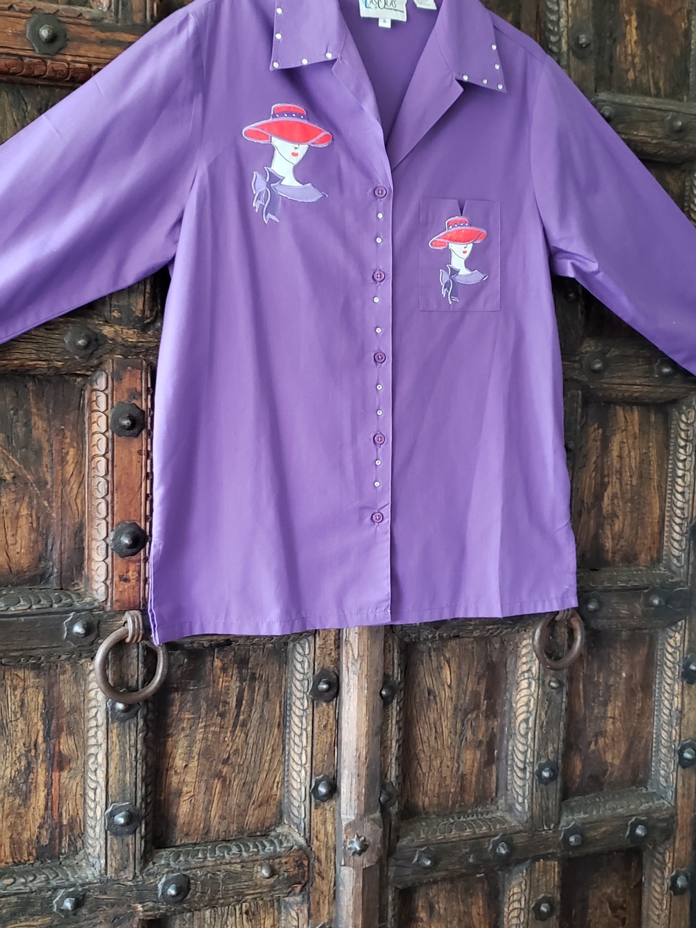 Red HAT Vintage-Inspired Purple Button-Down Blouse
